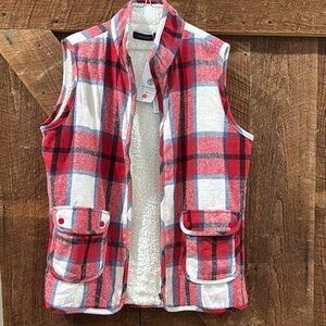 Red and White Plaid Vest with Pockets